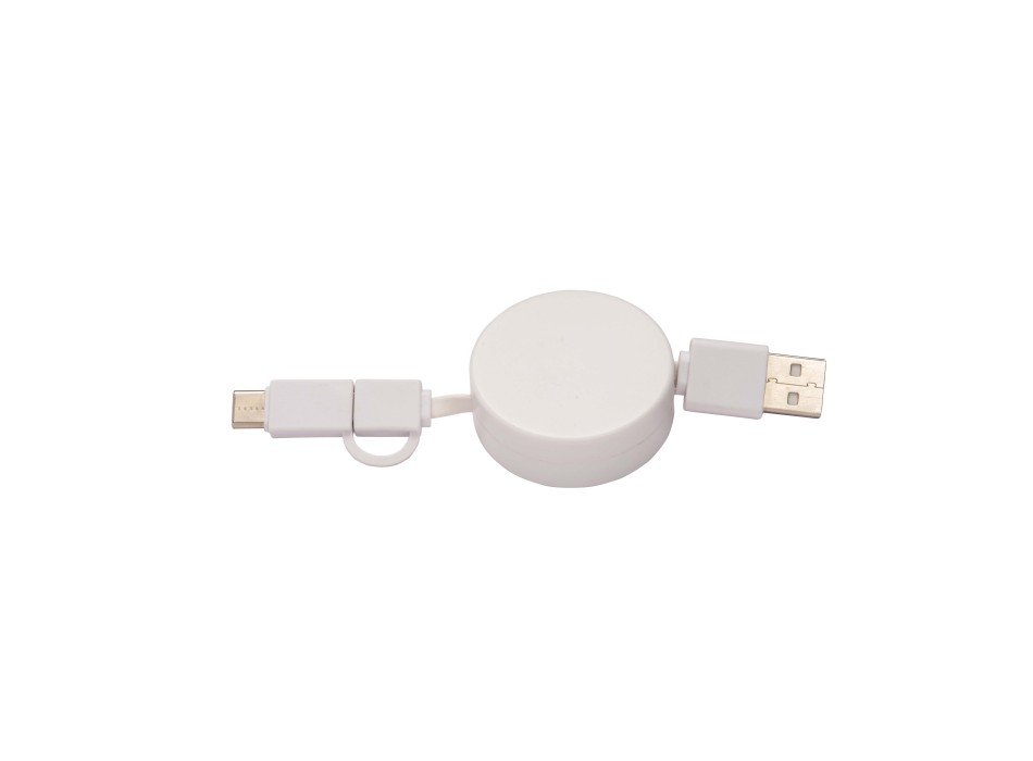 Cavo retrattile in bambù con adattatore usb-type c/lightning/microusb .