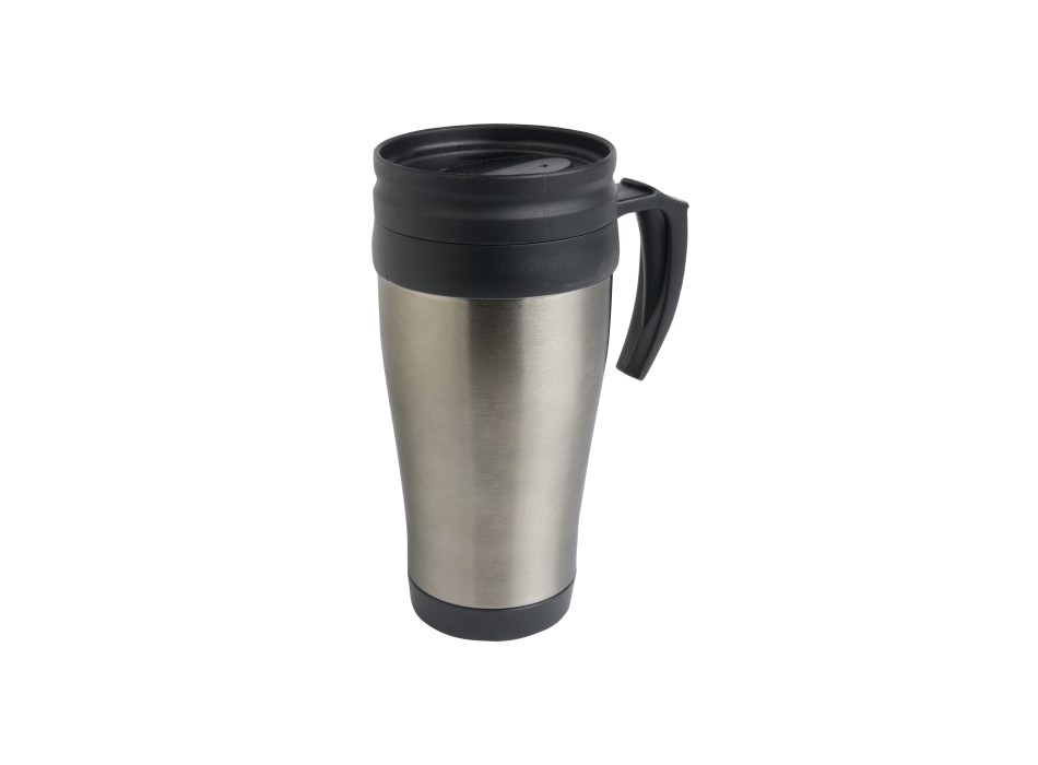 Tazza termica (400ml) in acciaio inox, con interno, manico e tappo in plastica